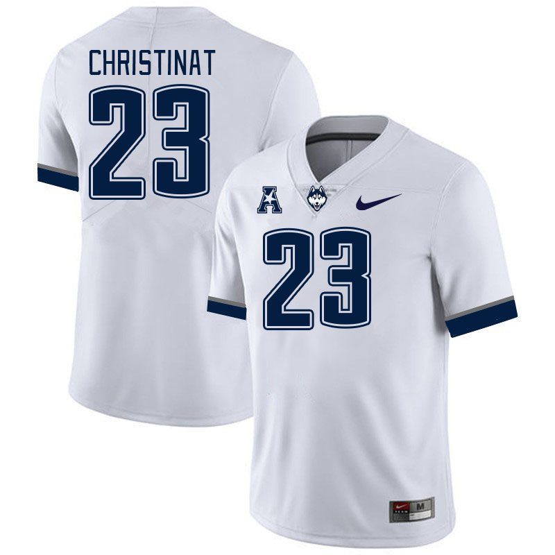 Men #23 Zach Christinat Connecticut Huskies College Football Jerseys Stitched Sale-White - Click Image to Close